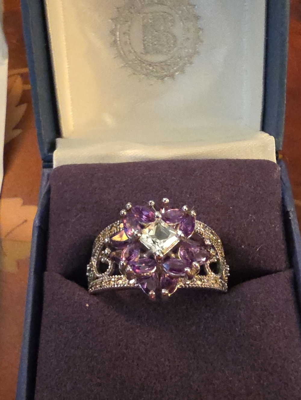 Bradford Exchange Twilight Lavender Amethyst & Topaz In Sterling Silver Ring